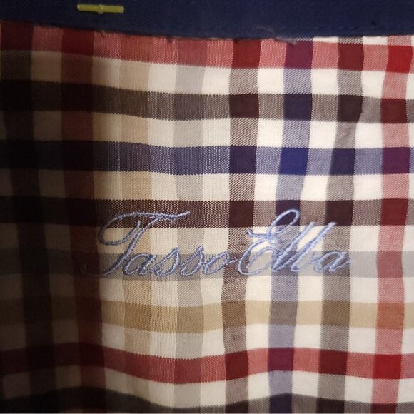 Tasso Elba Mens Rust Tan Green Plaid Button Down Shirt Large - Picture 4 of 6